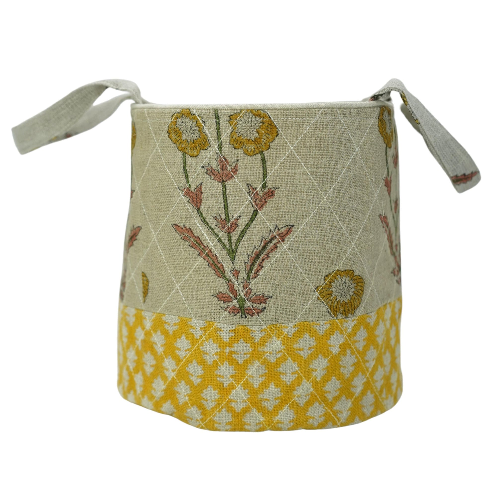 BOHEMIAN LINEN BLOCK PRINTED STORAGE BIN/BASKET FOLDABLE FABRIC HANDMADE ORGANIZER - AMITABH