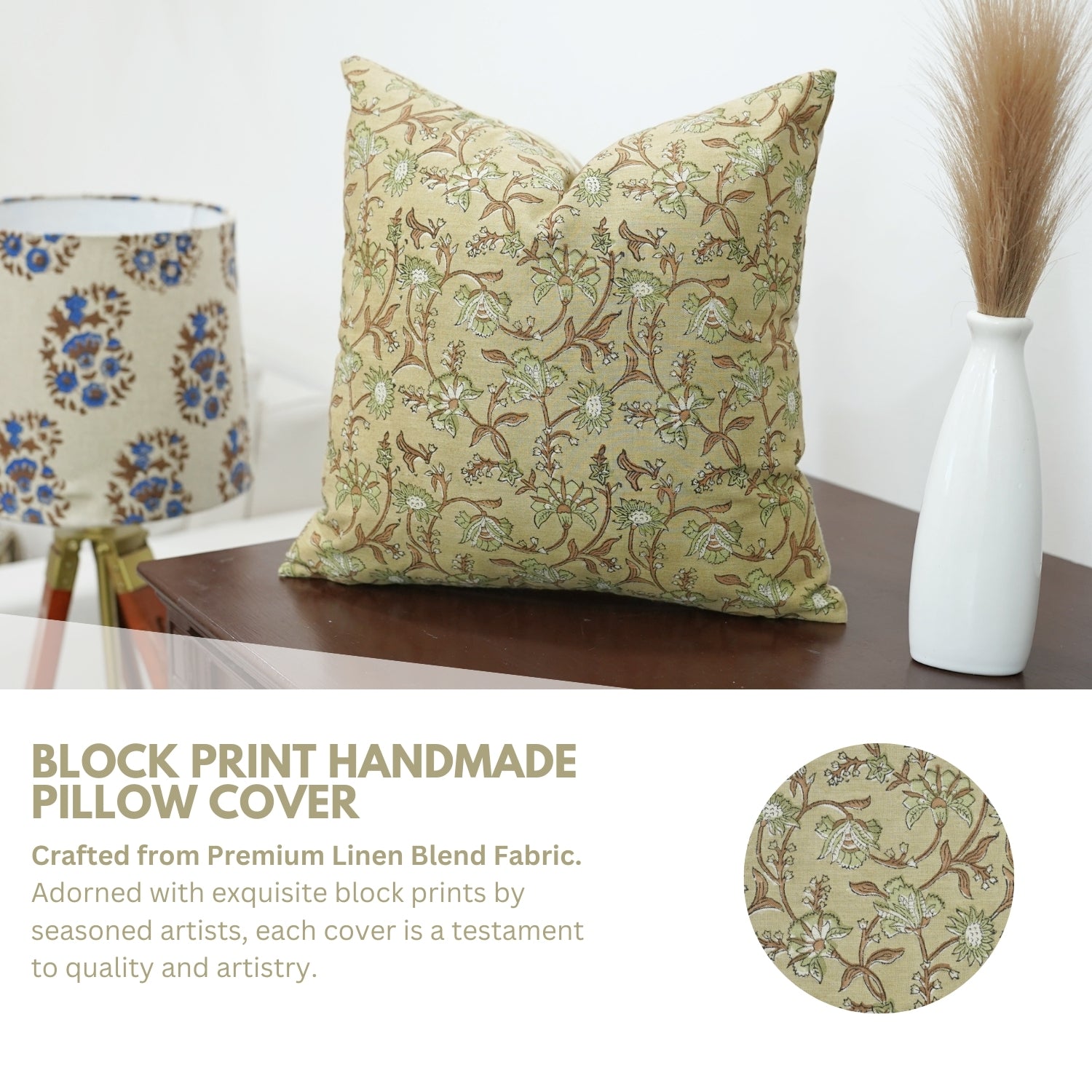 Block Print Linen Blend Pillow Cover-Naayab