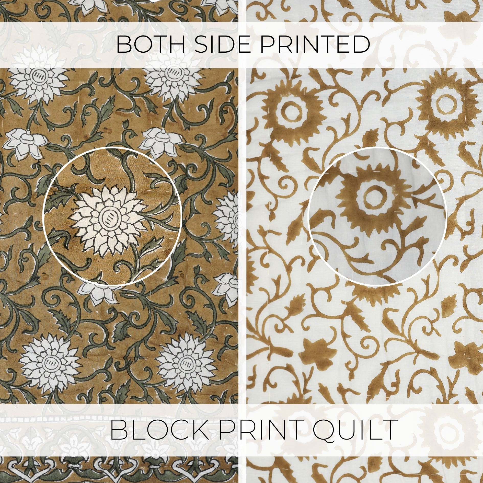 Block Printed Floral Cotton Comfort Quilt