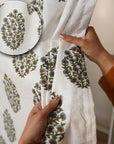 BLOCK PRINTED RING CURTAINS ELEGANT VISCOSE LINEN FOR A TIMELESS LOOK - GUDHAL