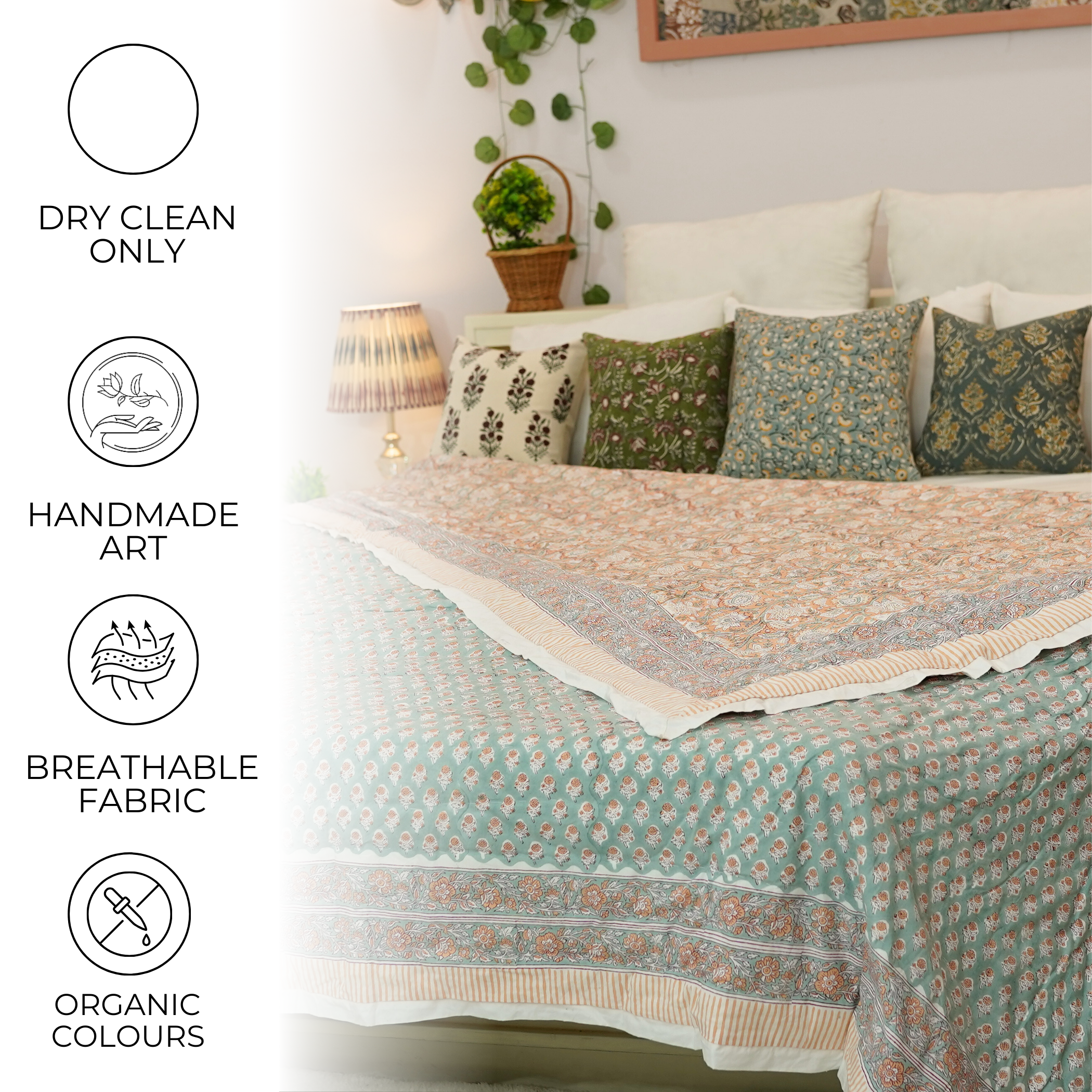 Medium-Weight Soft Cotton Block Printed Quilts & Blankets