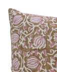 6 Kamal Handcrafted Viscose Linen Cushion Wrap – Pink & Brown Floral Block Print Elegance