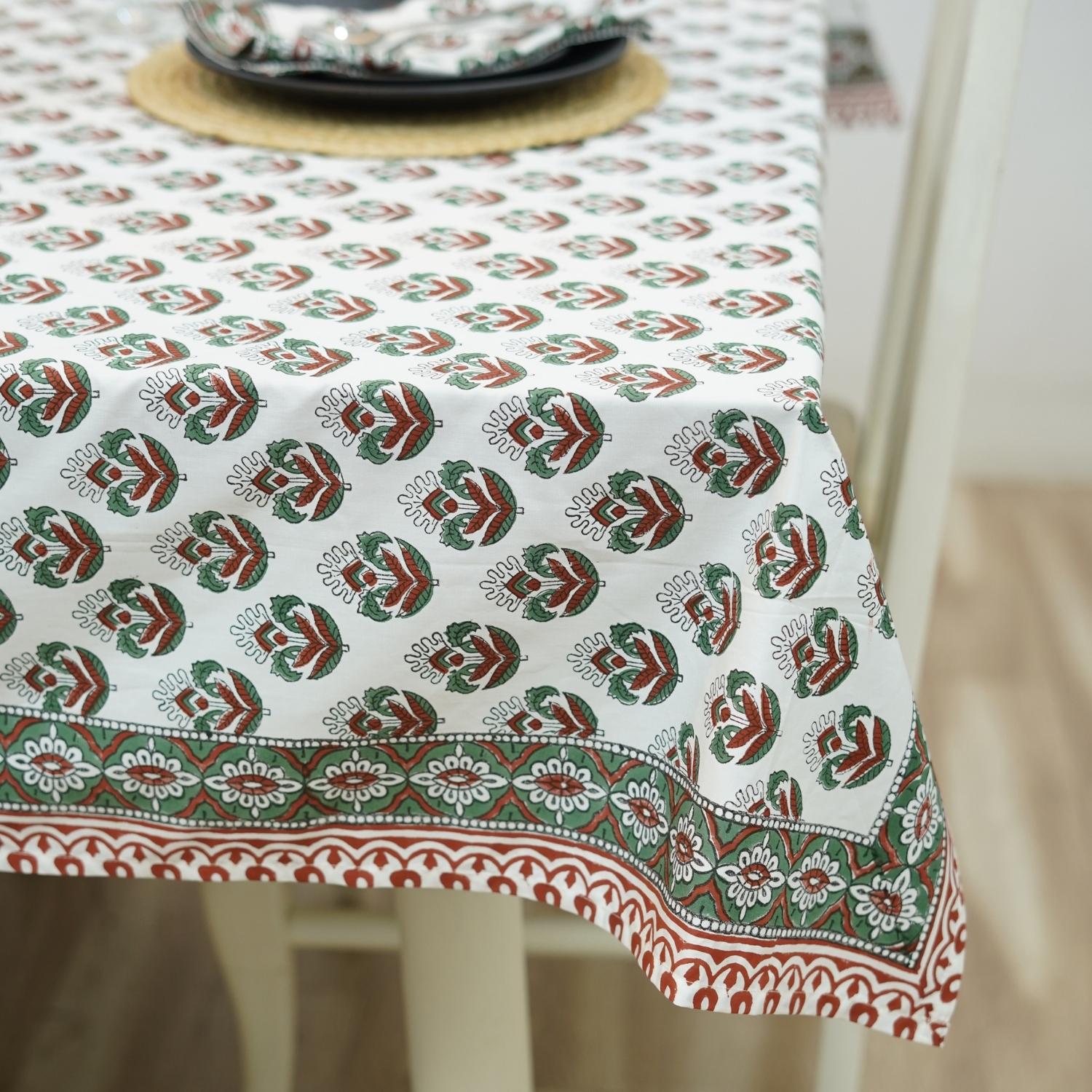 HAND BLOCK PRINTED FLORAL COTTON KITCHEN TABLE WRPS And NAPKINS SET - CHUI MUI