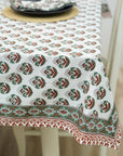 HAND BLOCK PRINTED FLORAL COTTON KITCHEN TABLE WRPS And NAPKINS SET - CHUI MUI