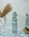 BLOCK PRINTED SKY BLUE BOHO FLORAL COTTON TABLE CLOTH/COVER AND NAPKINS SET - RAJAT