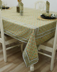 HAND BLOCK PRINTED COTTON FLORAL DECORATIVE BOHO TABLE COVER WITH NAPKINS - TITLI