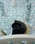 BLOCK PRINTED SKY BLUE BOHO FLORAL COTTON TABLE CLOTH/COVER AND NAPKINS SET - RAJAT