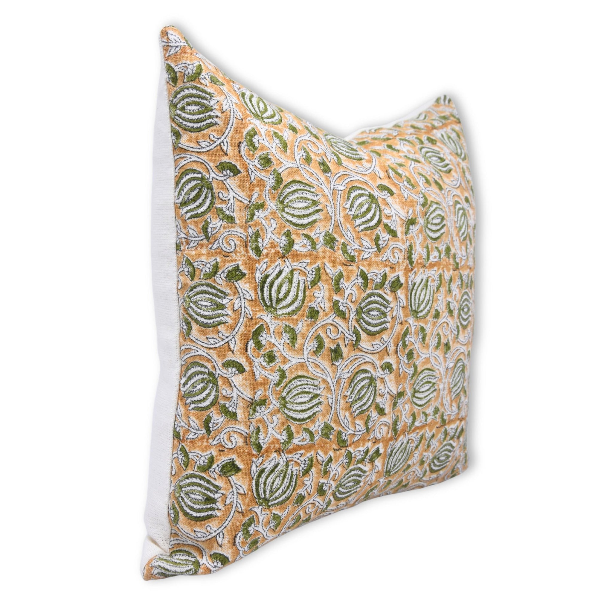 Off White Pure Linen Pillow Cover with Square/Lumber Block Print - SIX KAMAL - Fabdivine