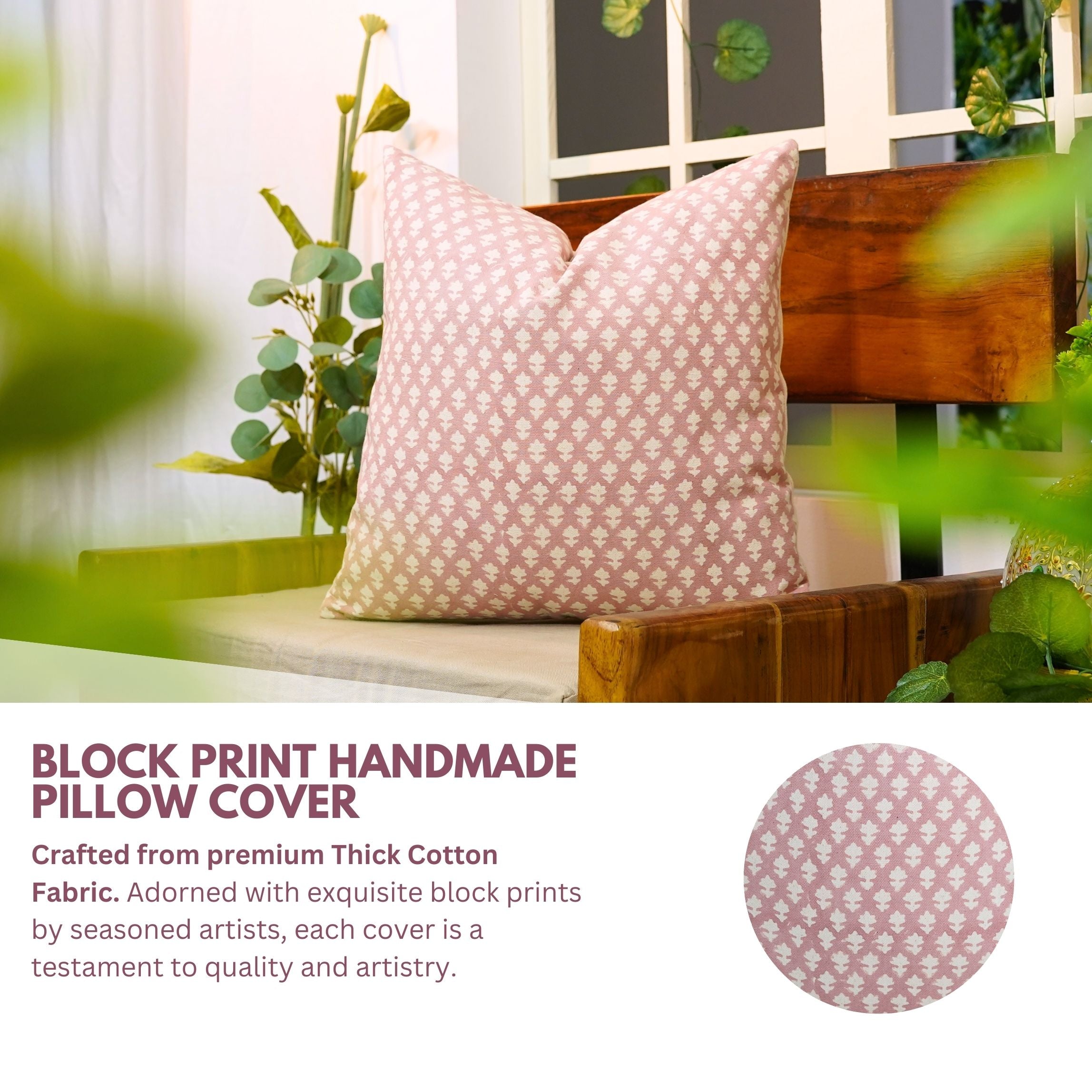 Square/Lumber block print pillow cover- Duck Canvas- PINKCITY - Fabdivine