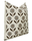 Elegant Handblock Floral Cushion Case With Invisible Zipper in Gray and Brown - GandaPushpa By Fabdivine