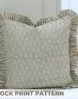 Block Printed Floral Thick Linen Frill Pillow Cover - Tulsi Buti