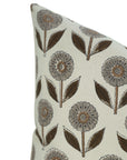 Elegant Handblock Floral Cushion Case With Invisible Zipper in Gray and Brown - GandaPushpa By Fabdivine