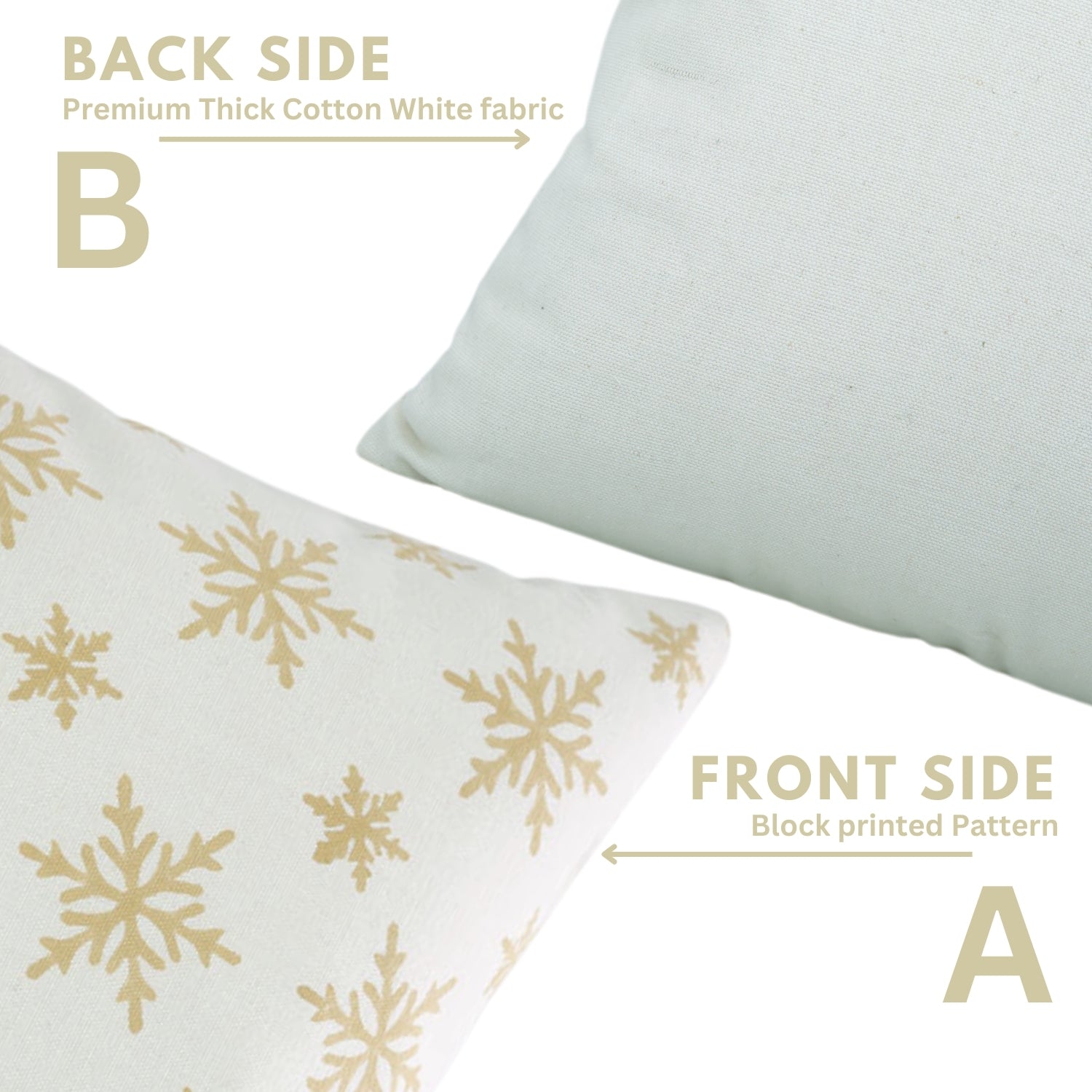 Mustard &amp; White Sparkle Handblock Cushion Cover – Floral Print on Thick Cotton Fabric