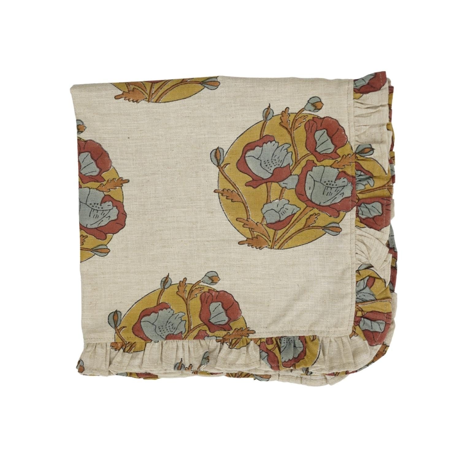 HANDMADE BLOCK PRINTED FLORAL TABLE RUFFLED DECORATIVE DINING NAPKIN SET – SANDHYA PUSHP