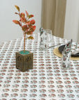 HAND BLOCK PRINTED FLORAL COTTON KITCHEN TABLE WRPS And NAPKINS SET - CHUI MUI