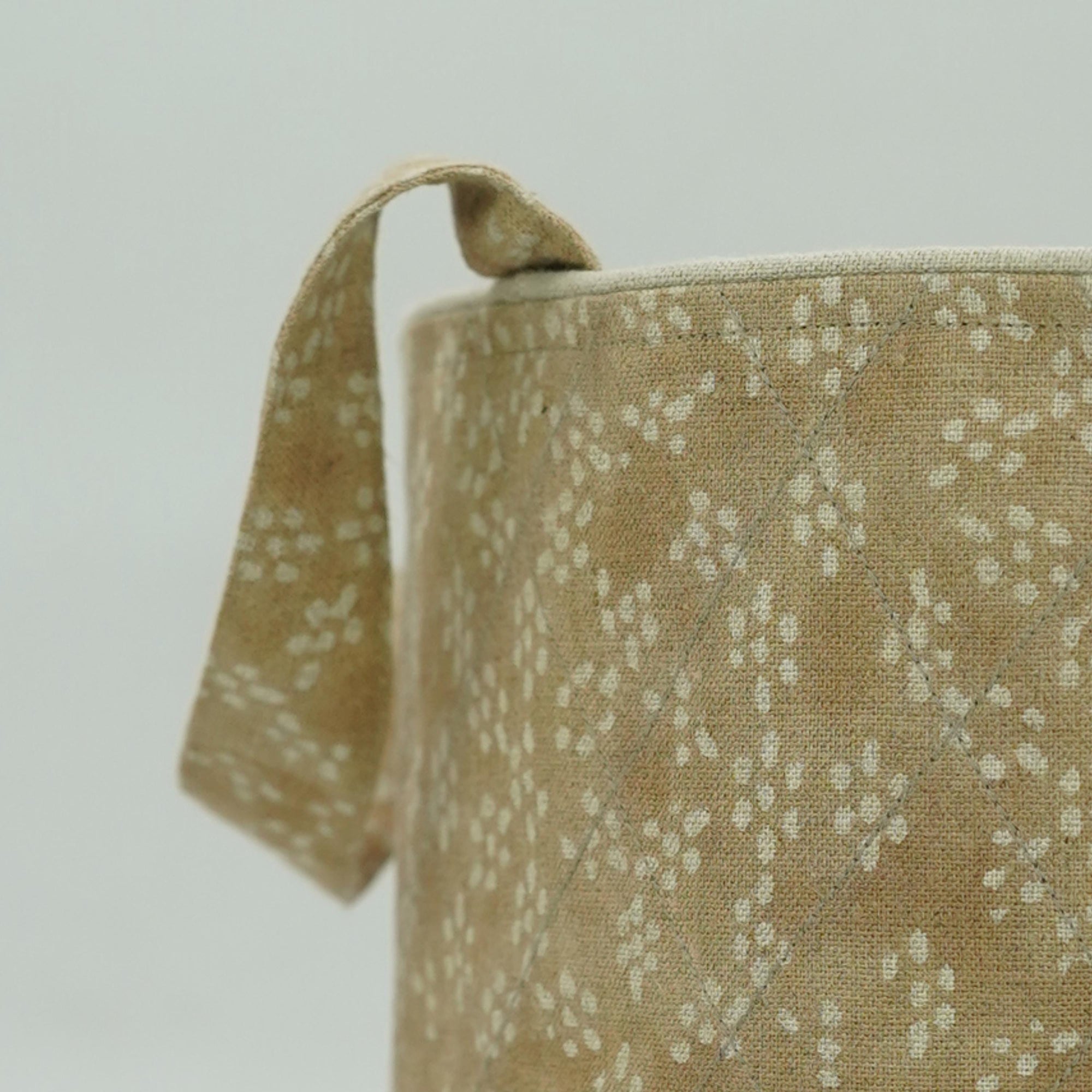 HANDMADE STURDY BASKET SET BEIGE, GRAY &amp; GREEN BLOCK PRINTED LINEN STORAGE BIN - PUSHPSAMHITA