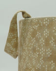 HANDMADE STURDY BASKET SET BEIGE, GRAY & GREEN BLOCK PRINTED LINEN STORAGE BIN - PUSHPSAMHITA