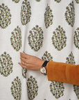 BLOCK PRINTED RING CURTAINS ELEGANT VISCOSE LINEN FOR A TIMELESS LOOK - GUDHAL