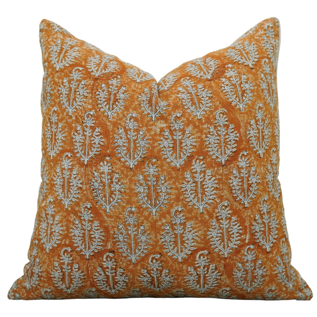 Block Printed Heavy Linen Throw Pillow Cover - Neel Gagan By Fabdivine