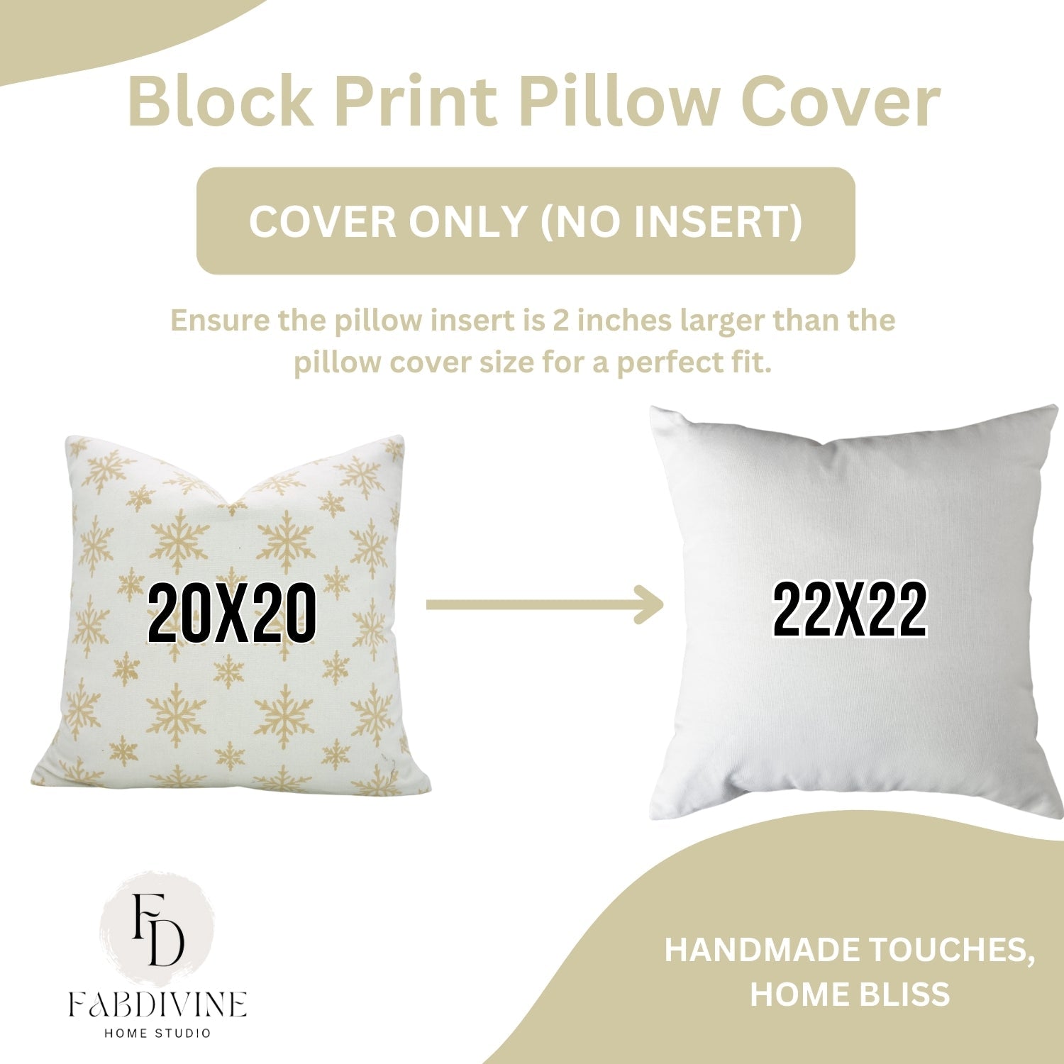 Mustard &amp; White Sparkle Handblock Cushion Cover – Floral Print on Thick Cotton Fabric