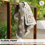 Block Printed Floral Cotton Comfort Quilt