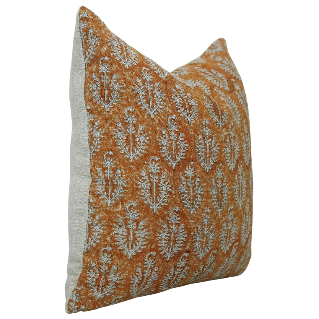 Block Printed Heavy Linen Throw Pillow Cover - Neel Gagan By Fabdivine