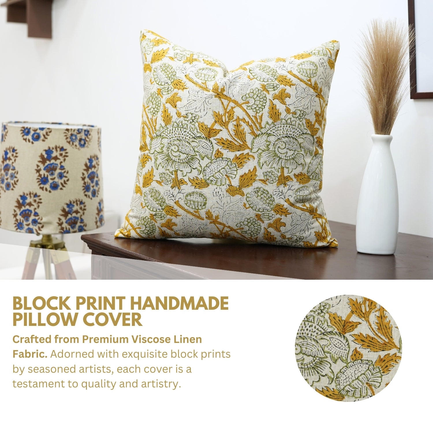 Block Print Viscous Linen Pillow Cover-Akashganga