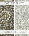 Hand-Block Printed Cotton Quilt Fabric - Floral Design in Brown, Gray & White