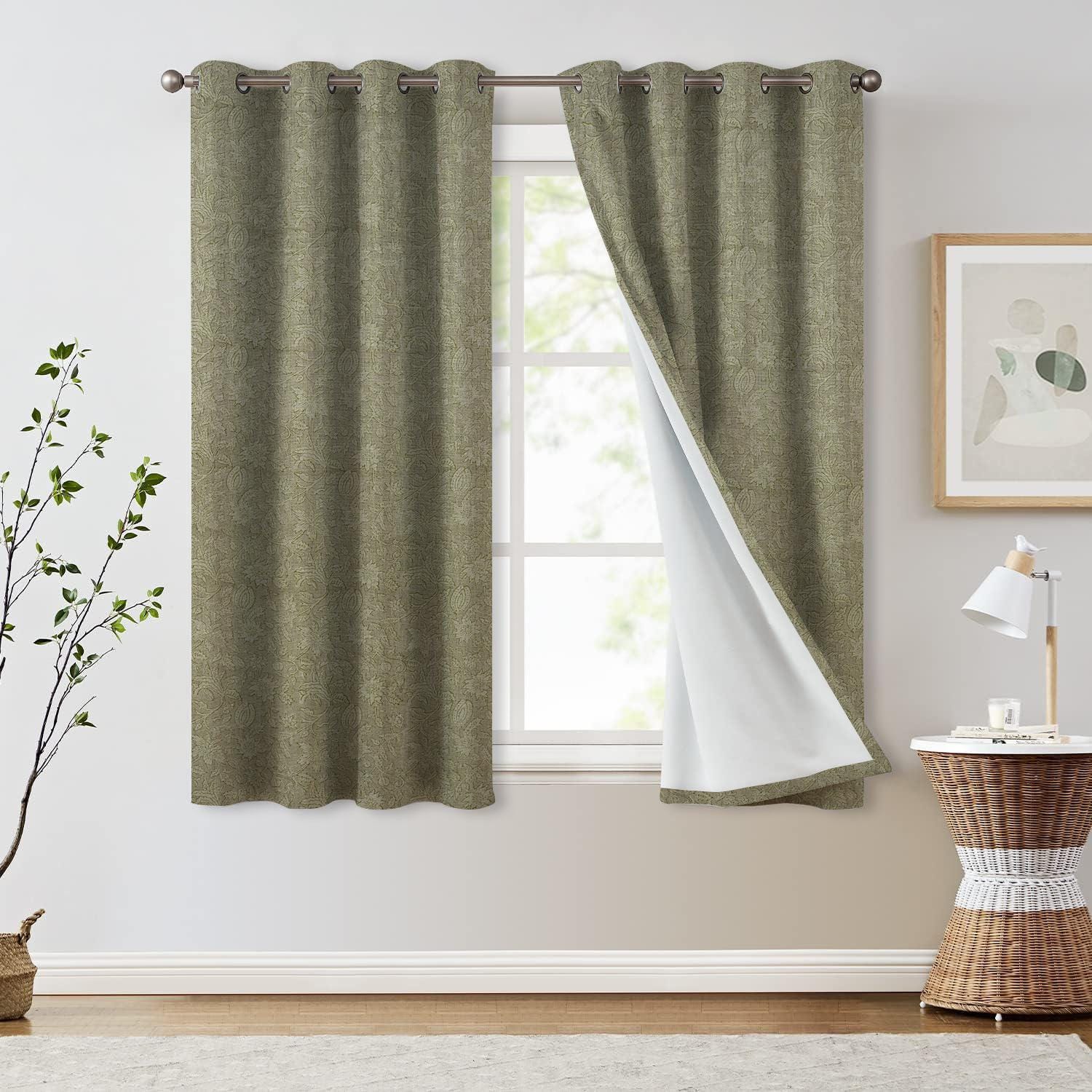 Thick Linen Blackout Floral Curtains - Hand Block Printed Window Treatment - Manikarnika