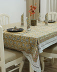 FLORAL HANDMADE BLOCK PRINTED COTTON INDIAN TABLE COVER/COVERING - 6 KAMAL