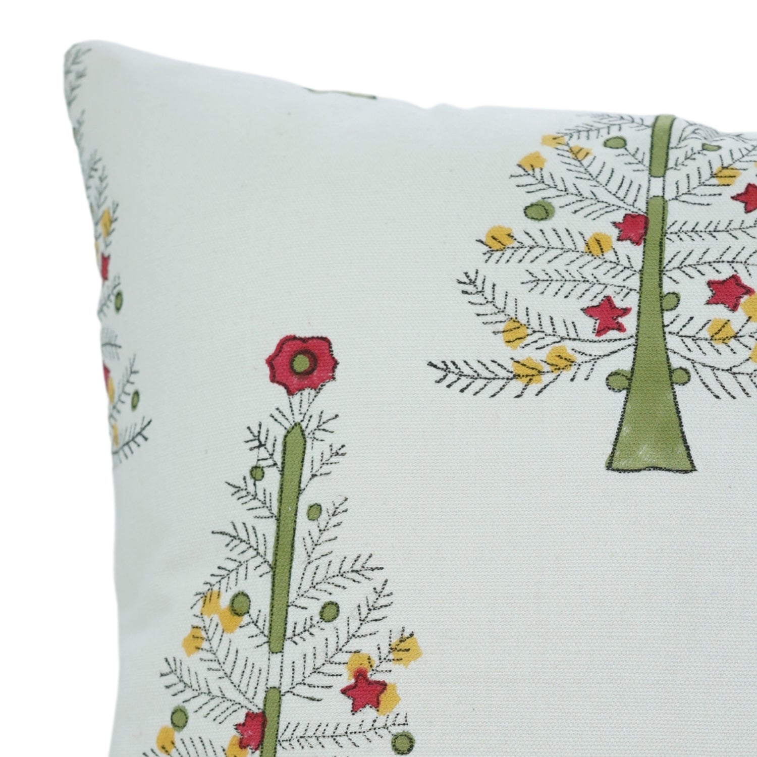 Hand Block Printed Farmhouse Thick White Cotton Pillow Cover – ChristmasTree Green By Fabdivine.