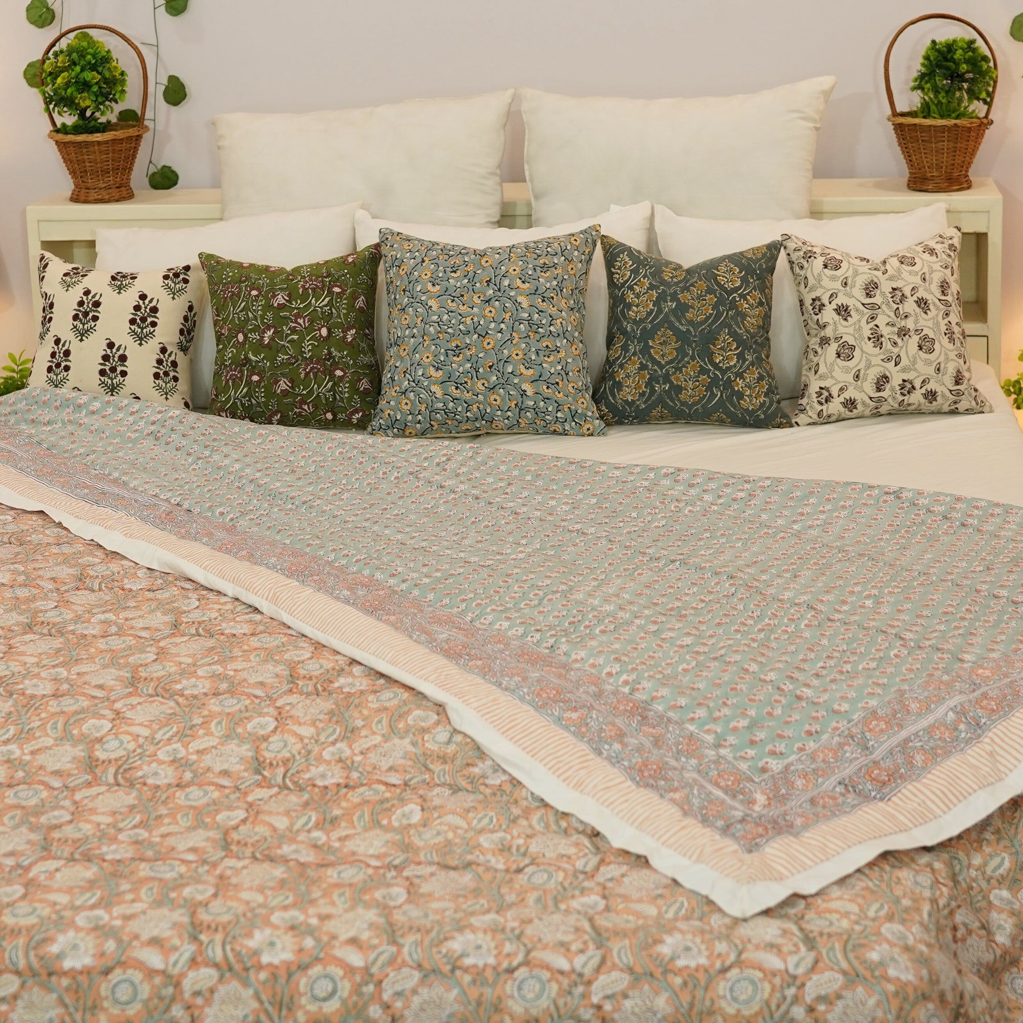 Medium-Weight Soft Cotton Block Printed Quilts & Blankets