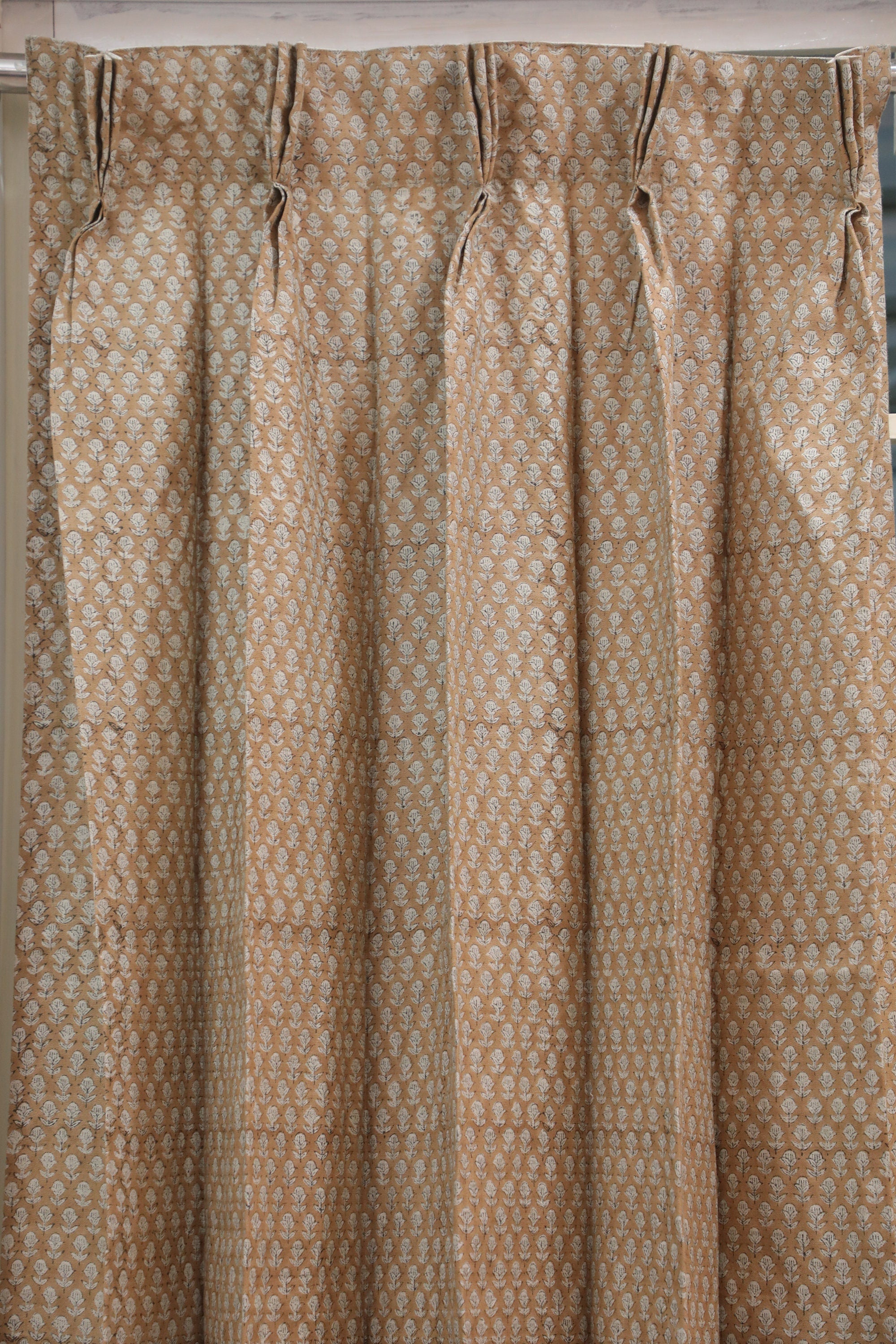 Floral Hand Block Printed Linen Curtains - Elegant Blackout Door Window Treatment - Tarangni