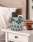 FLORAL LINEN HANGING ORGANIZER HOME DECOR CONTAINER SET IN BLACK & BLUE - BHEESHMA