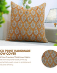 Block Printed Heavy Linen Throw Pillow Cover - Neel Gagan By Fabdivine