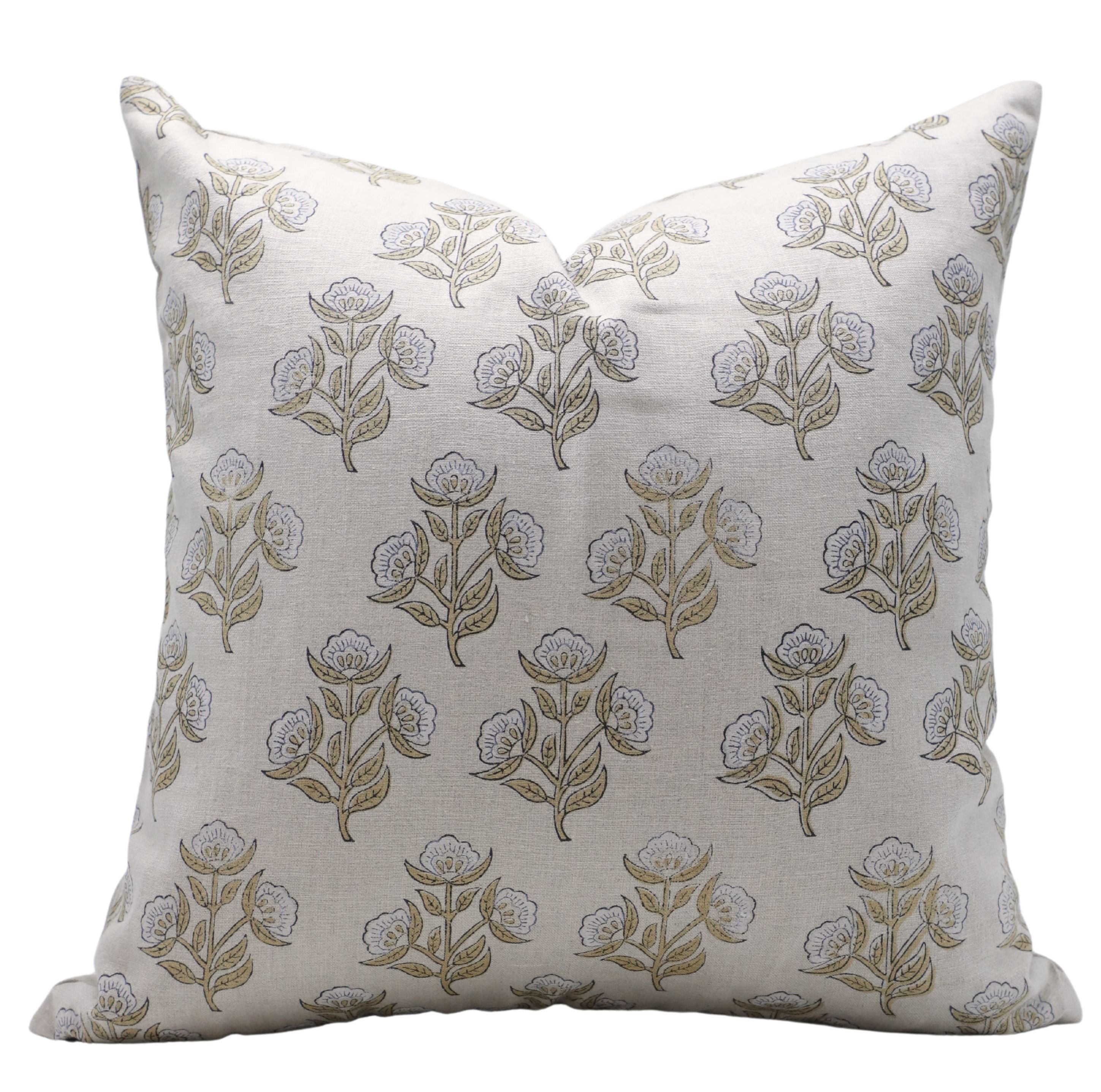 Block print Pure Linen throw pillow cover- BAEL PATRA - Fabdivine