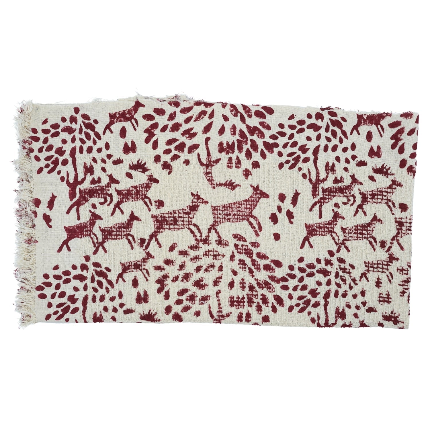 Elegant Cotton Hand Towels Handblock Floral Waffle Weave in Hiran Red By Fabdivine