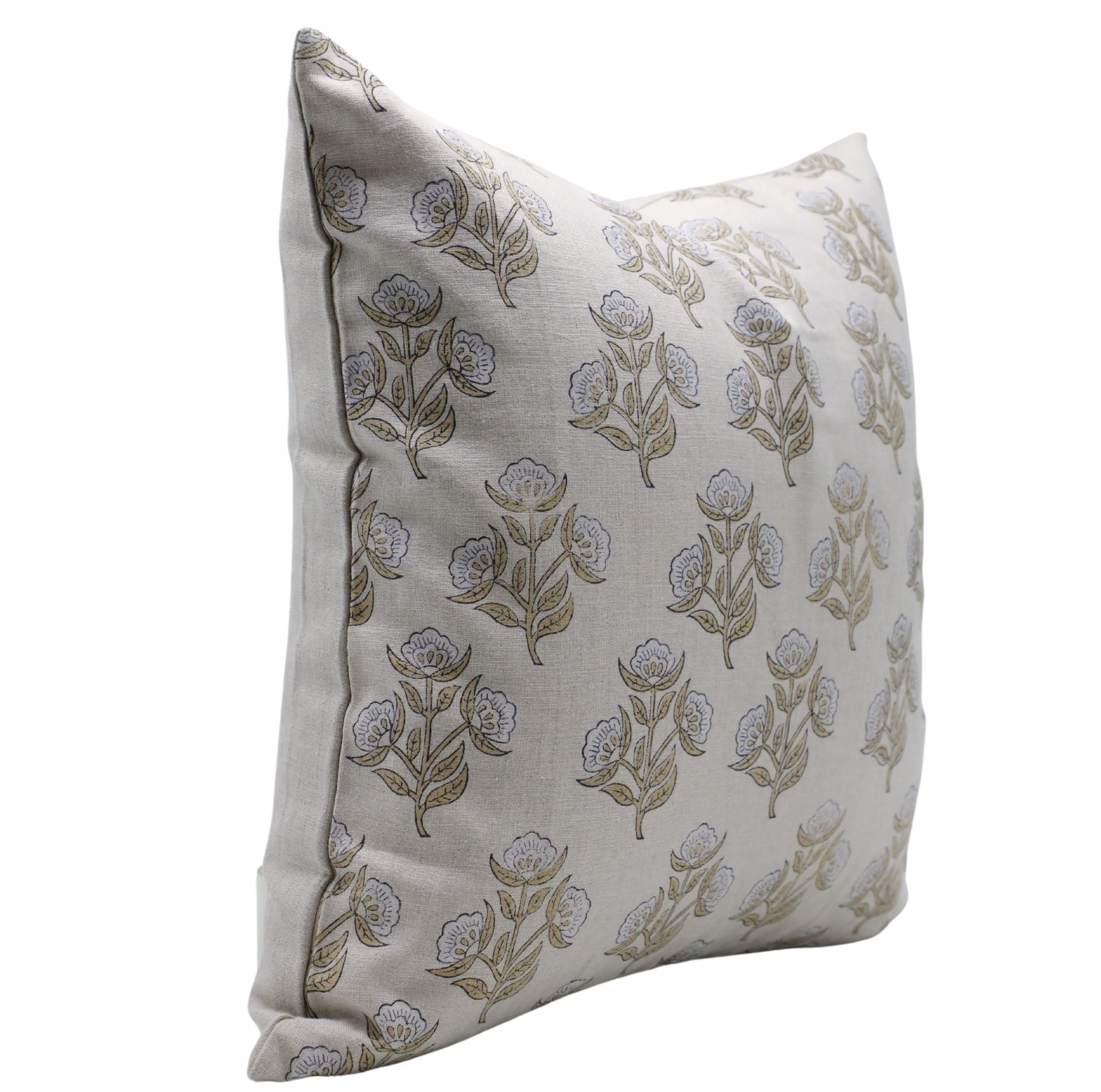 Block print Pure Linen throw pillow cover- BAEL PATRA - Fabdivine