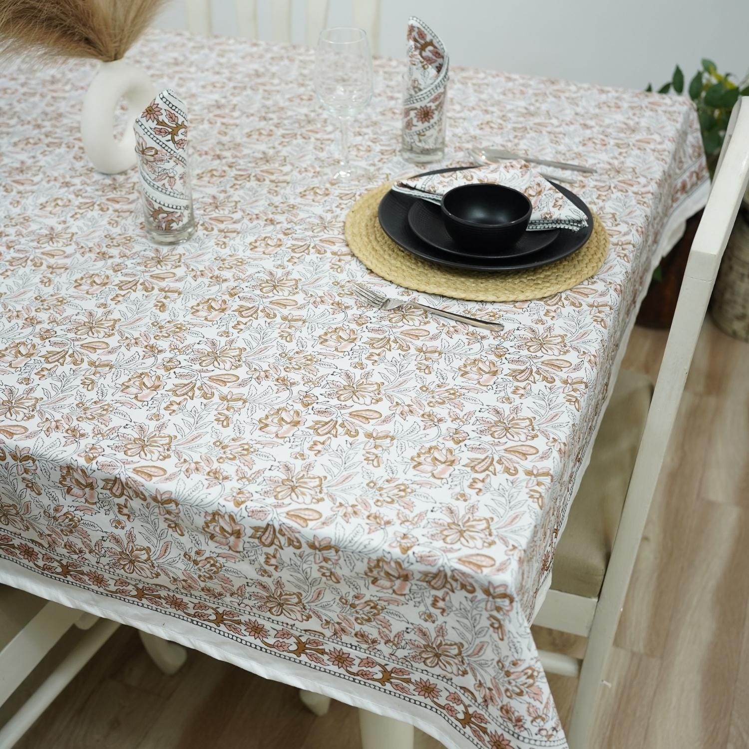 FLORAL PRINTED TABLE DECORATIVE DINING 100% COTTON COVER WITH NAPKINS - QUDRAT