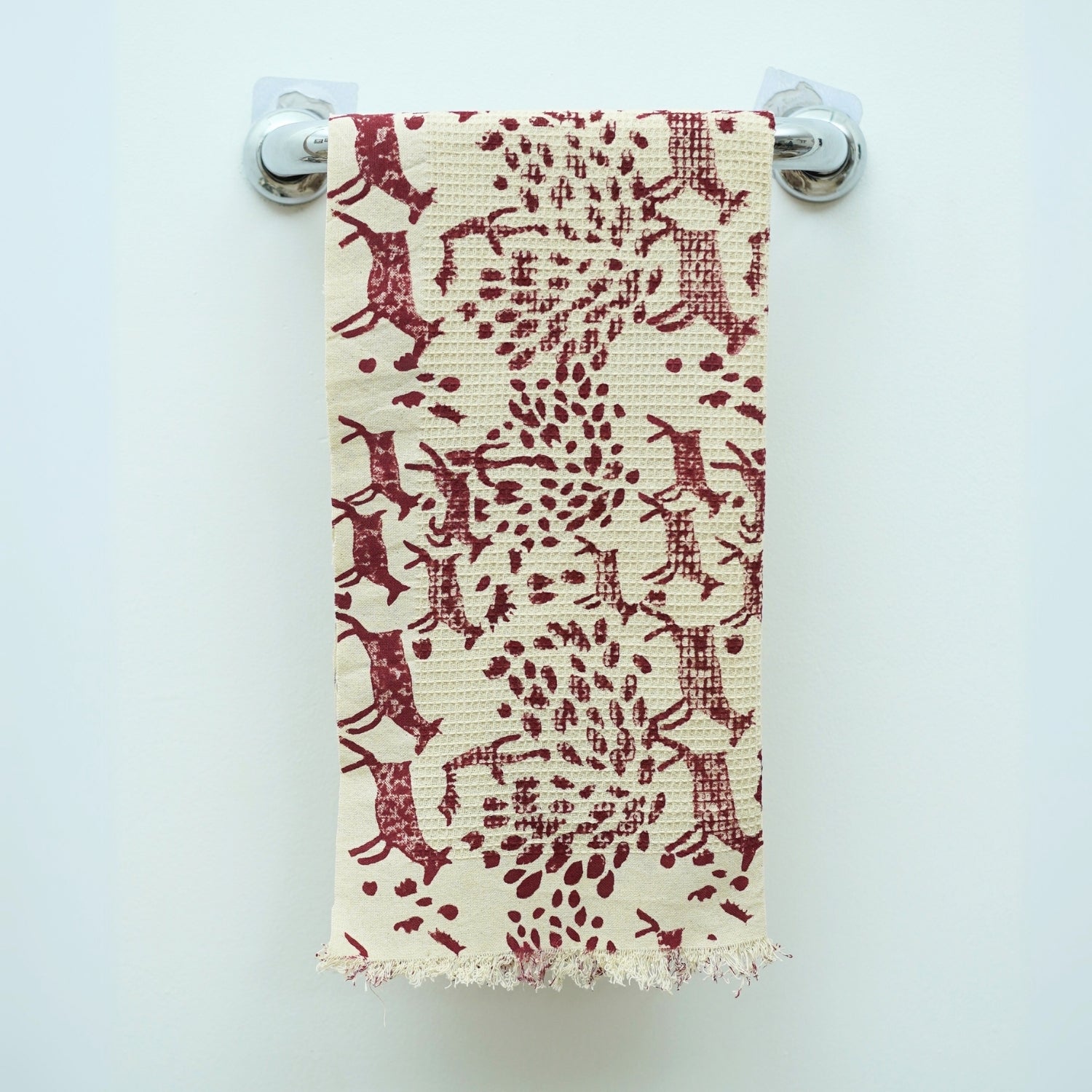 Elegant Cotton Hand Towels Handblock Floral Waffle Weave in Hiran Red By Fabdivine