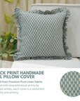 Block Print Pure Linen Frill Pillow Cover-Hariyali