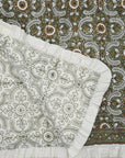 Hand-Block Printed Cotton Quilt Fabric - Floral Design in Brown, Gray & White