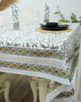 FLORAL HAND BLOCK PRINTED 100% COTTON KITCHEN TABLE COVER AND NAPKINS SET - SEHJAN