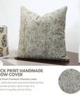 Floral HandBlock Printed Viscous Linen Throw Pillow Cover - Saraswati In Gray