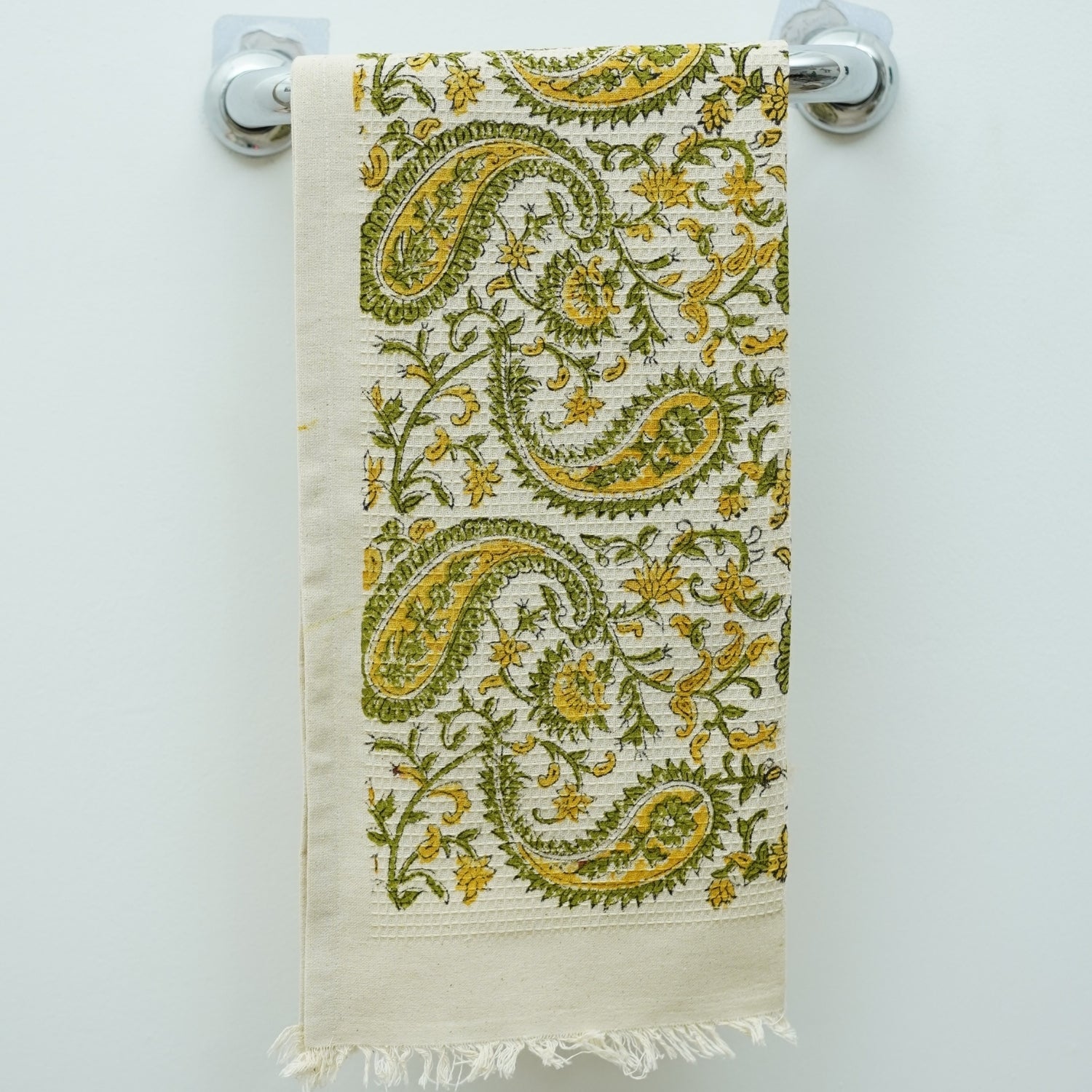 Handmade Mustard Kari Floral Printed Waffle Mini Hand Towels in Soft Cotton By Fabdivine