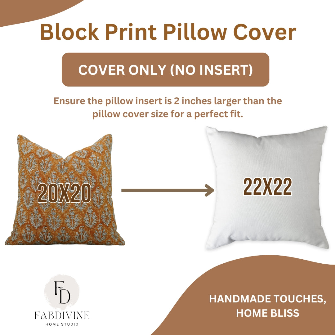 Block Printed Heavy Linen Throw Pillow Cover - Neel Gagan By Fabdivine