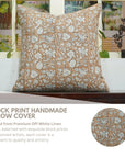 Block Print Off-White Linen Premium  Floral Cushion Cases - Manikarnika