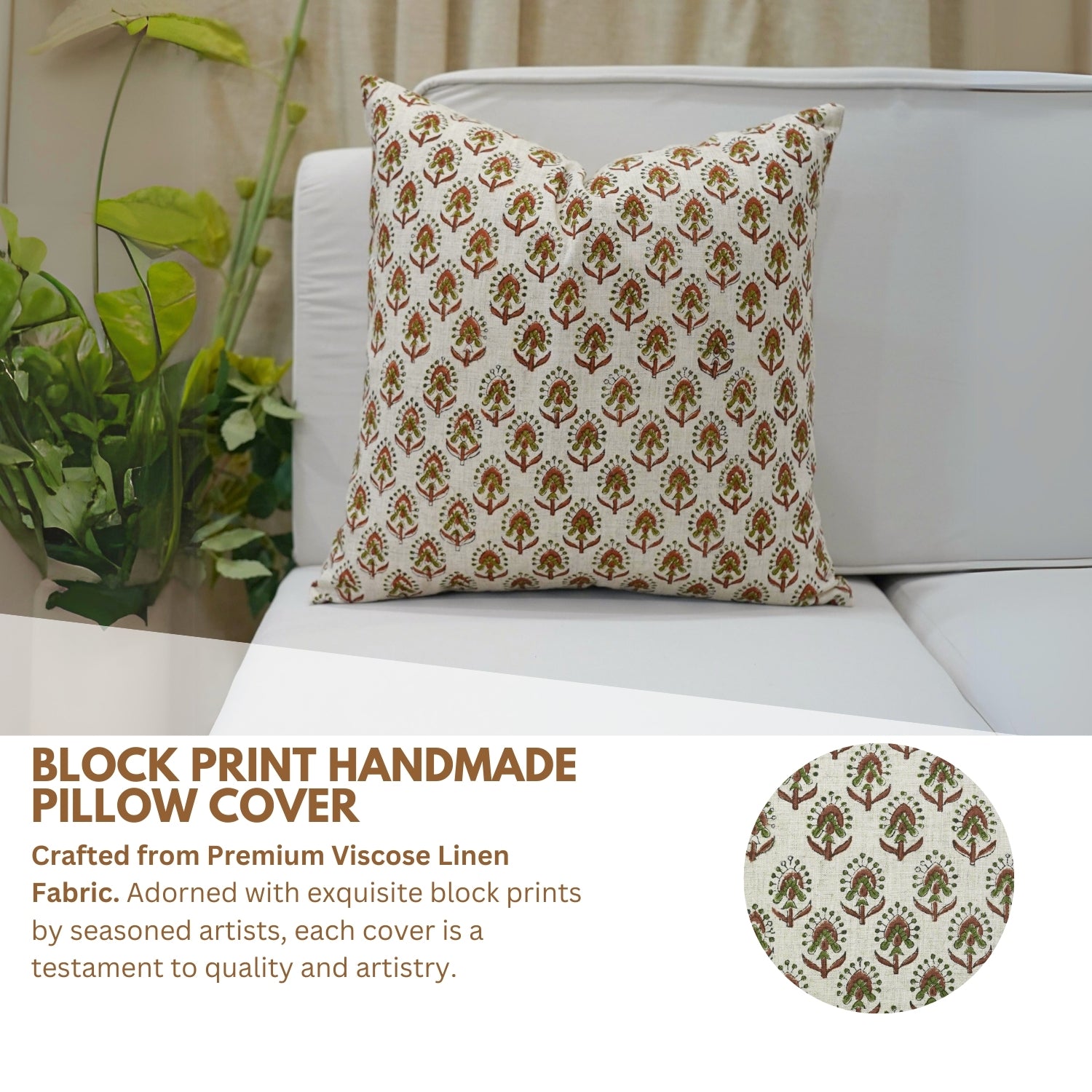 Block Print Viscous Linen Pillow Cover- Gurukul