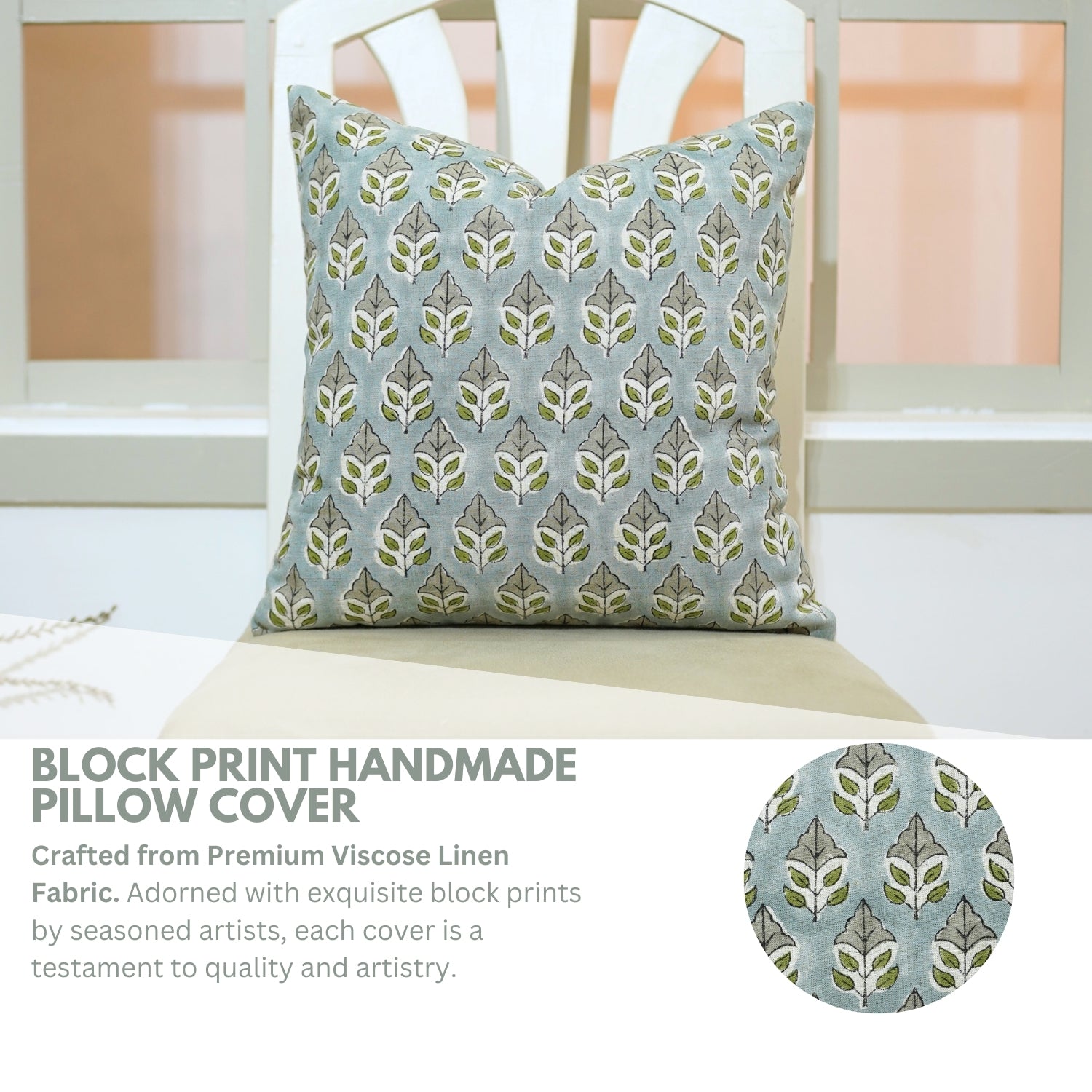 Block Print Viscous Linen Pillow Cover-Mayur