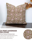 6 Kamal Handcrafted Viscose Linen Cushion Wrap – Pink & Brown Floral Block Print Elegance